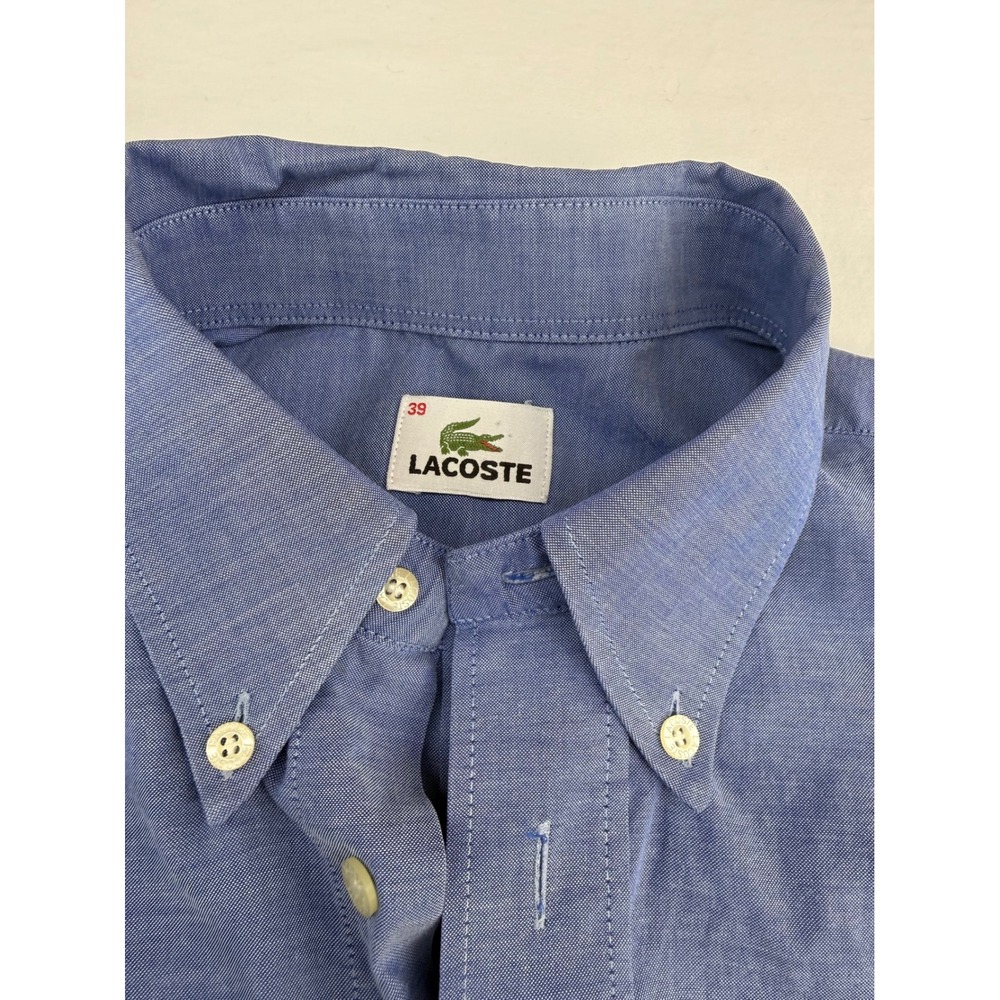 Lacoste Mens Blue Cotton Button Down Long Sleeve Shirt Size 39 Logo Pocket